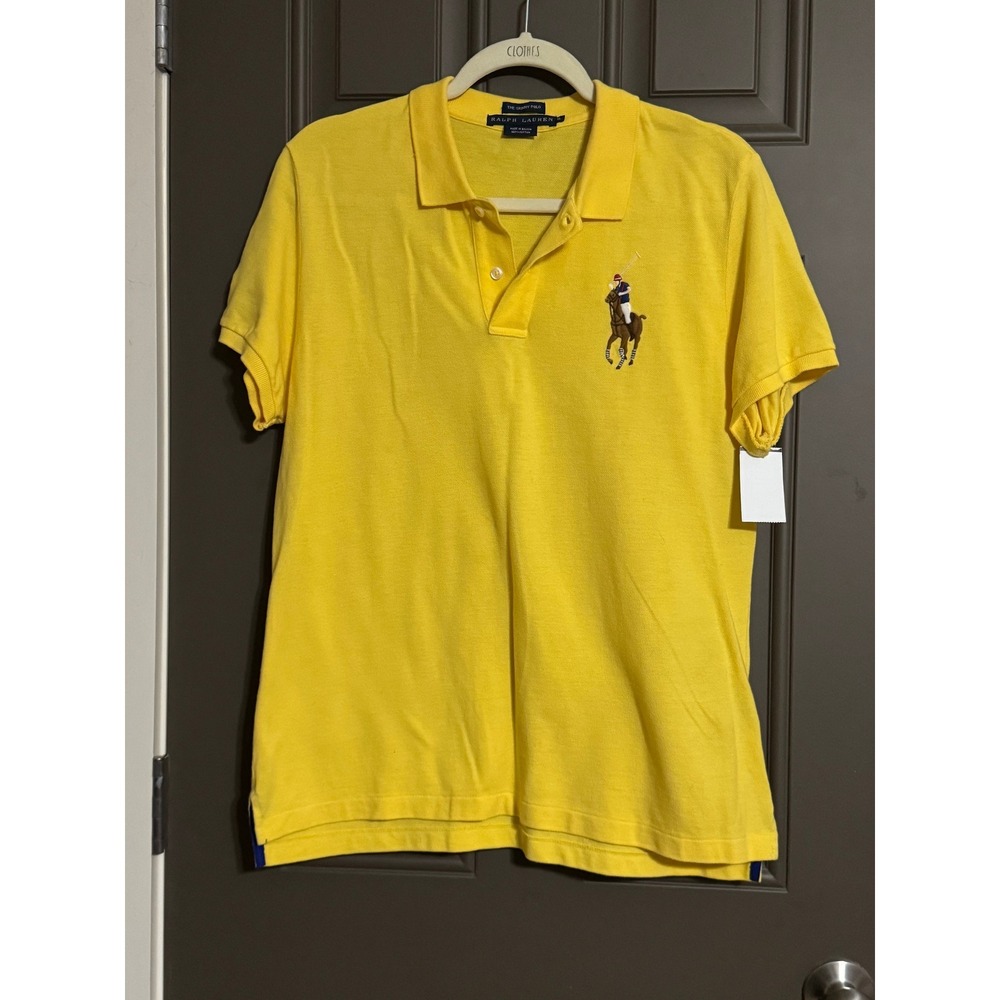 Ralph Lauren Yellow The Skinny Polo Shirt Big Pony Cotton Mesh Mens XL New - Picture 2 of 3